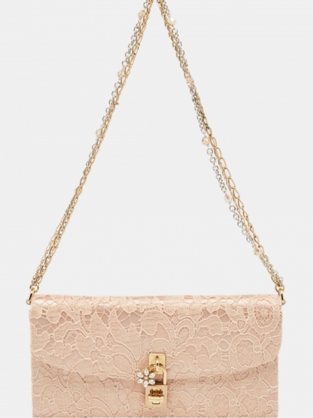 Dolce & Gabbana Peach Lace Chain Shoulder Clutch